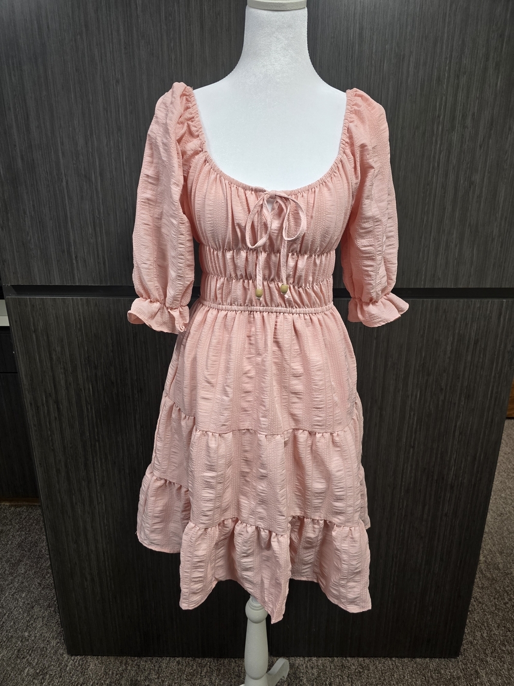 Liberty Love Pink Tiered Midi Dress Women’s M Puff Sleeve Cottagecore Boho